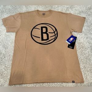 Brooklyn Nets Shirt Mens Medium '47 Brand NBA Tan Beige Cotton Basketball New